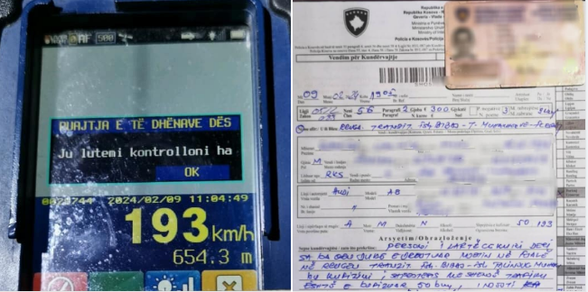 Voziti 193 km/h, gjobitet dhe i merret patentë shoferi në Ferizaj