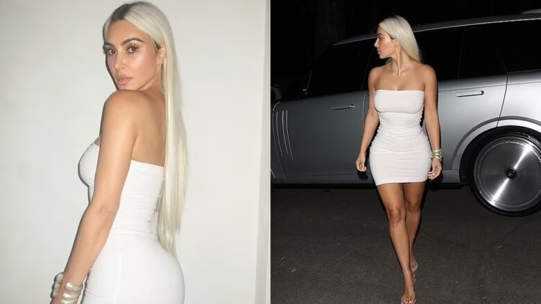 Kim Kardashian duket mahnitëse, teksa nxjerr në pah linjat e saj të mrekullueshme me një minifustan “SKIMS”