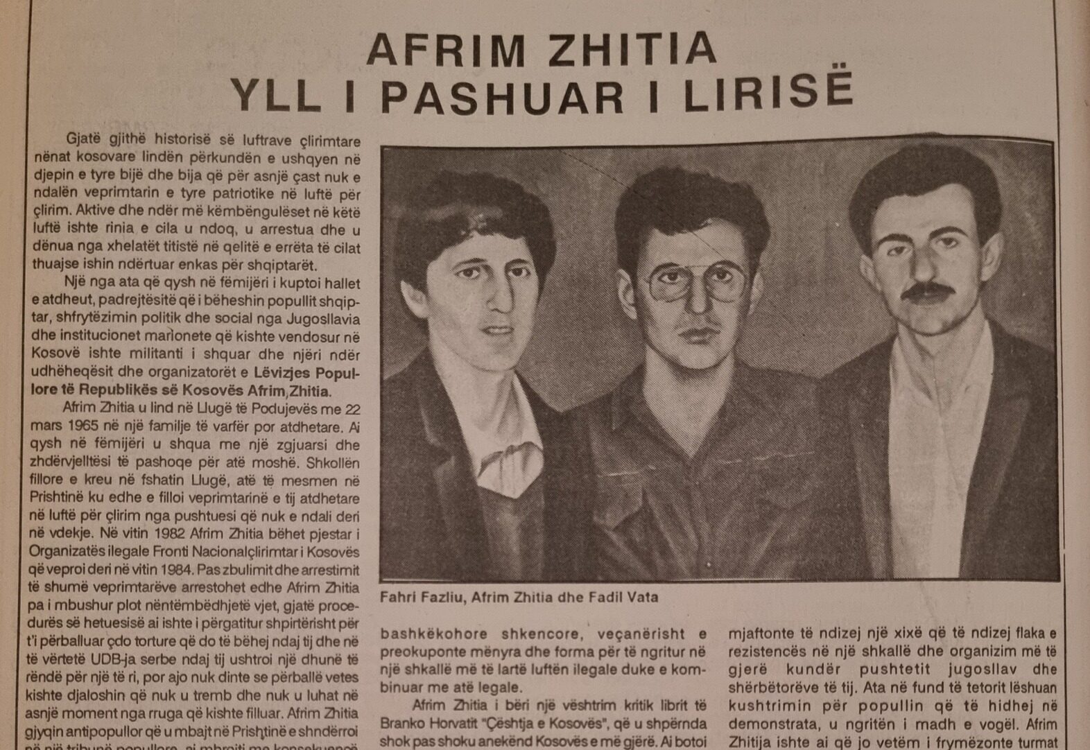 Shkrimi i Hashim Thaçit për Afrim Zhitinë, Fahri Fazliun dhe Fadil Vatën i vitit 1992, historiani nga Zagrebi shpalos detaje