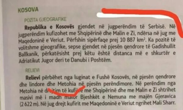 Kosova si pjesë e Serbisë dhe si “Metohi” në librin shkollor të gjeografisë në Maqedoninë e Veriut