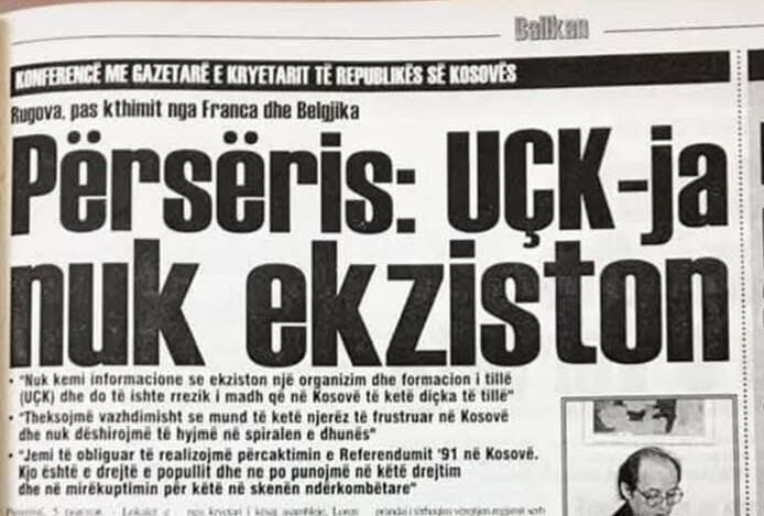 Titulli “Përsëris – UÇK-ja nuk ekziston” në shtypin e viteve ’90