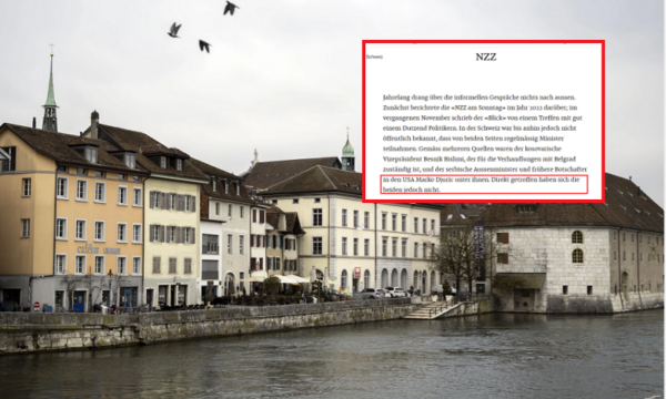 Takimet Kosovë – Serbi në Solothurn, gazeta “NZZ” e saktëson shkrimin, Bislimi e Gjuriq pjesëmarrës në to, por s’u takuan direkt