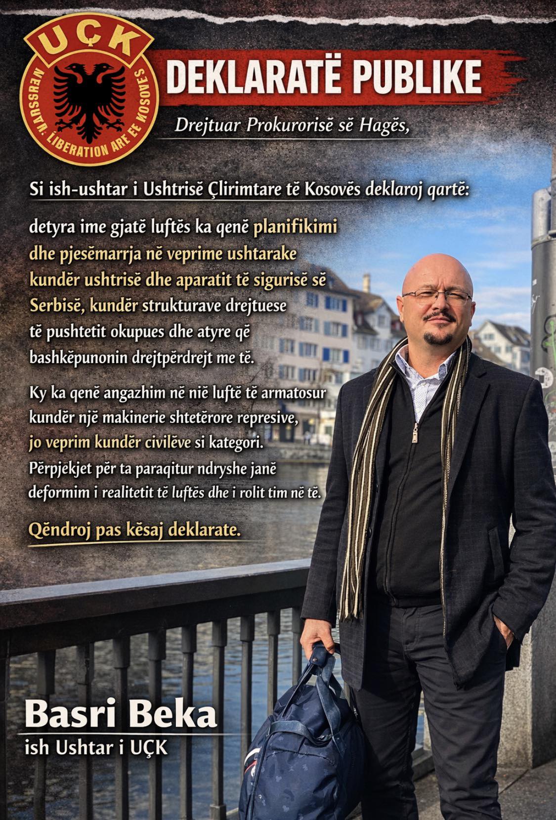 Basri Beka me deklaratë publike drejtuar Prokurorisë së Hagës: Lufta e UÇK-së nuk ishte kundër civilëve