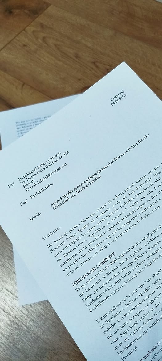 Durim Berisha dorëzon ankesë në IPK ndaj një zyrtareje policore për keqpërdorim detyre