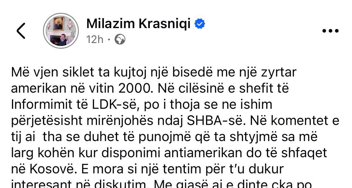 Basri Beka i drejtohet Milazim Krasniqit: Po paralajmëron antiamerikanizmin, por po promovon narrativa që e ushqejnë atë