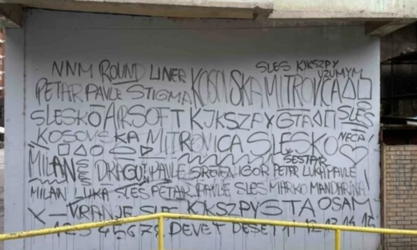 Shkruan grafitin “Kosovska Mitrovica” në veri, katër persona shoqërohen në polici