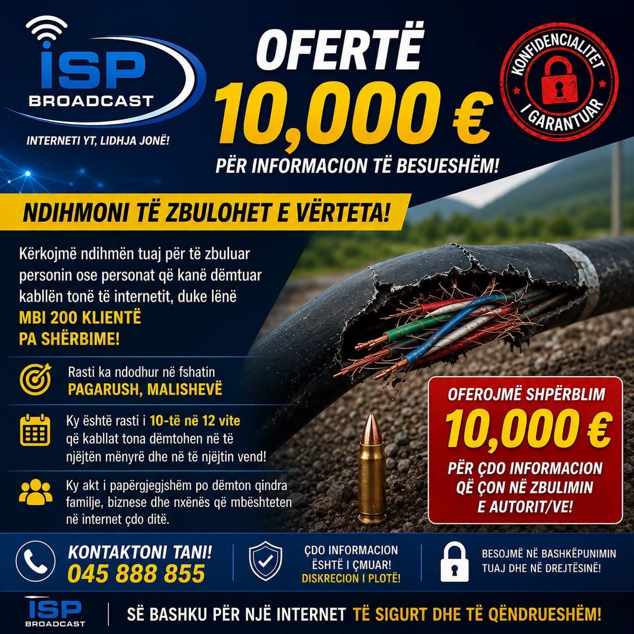 Dëmtohen kabllot e ISP Broadcast, mbi 200 klientë mbesin pa internet